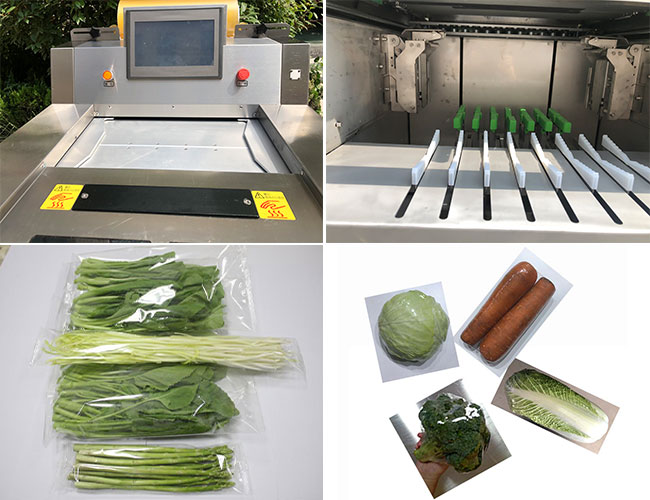 全自動蔬菜保鮮膜包裝機細節及樣品展示